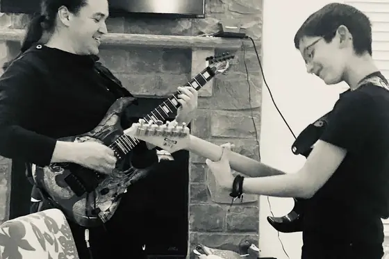 Student at the guitar at Stars Music School, Inwood WV