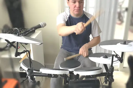 Fernando on drums at Stars Music School, Inwood WV